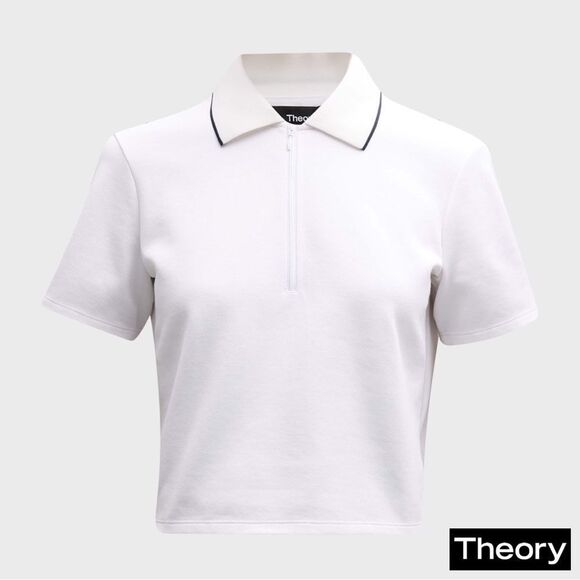 Theory **NWT** Zipped Tennis Polo in Cotton-Blend Piqué in White - Picture 12 of 13